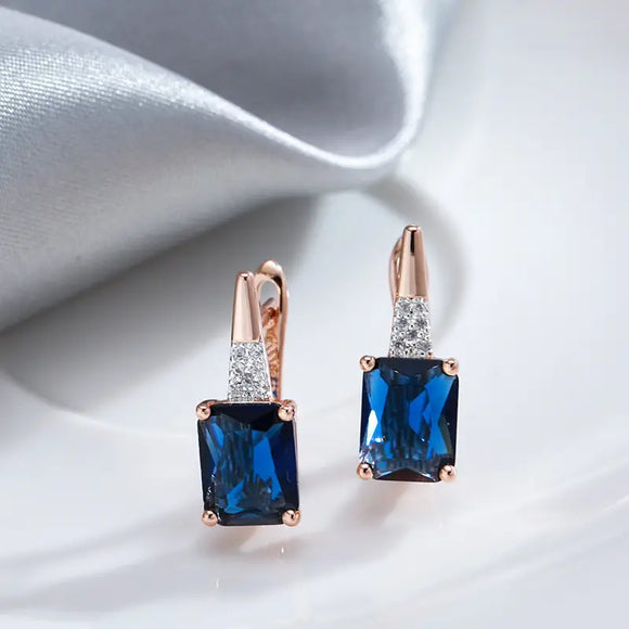 Shiny Square Blue Zircon Earrings