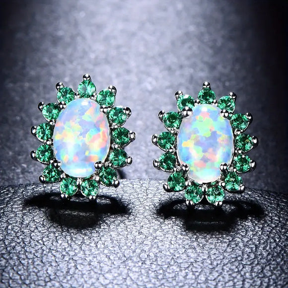 3 colors Pretty Oval Shaped Stud Earrings Shiny Opal