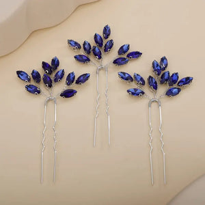 3pcs/Set Blue/silver Bridal Crystal Hairpins Rhinestone Hair Accessories