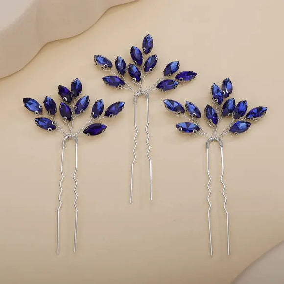 3pcs/Set Blue/silver Bridal Crystal Hairpins Rhinestone Hair Accessories