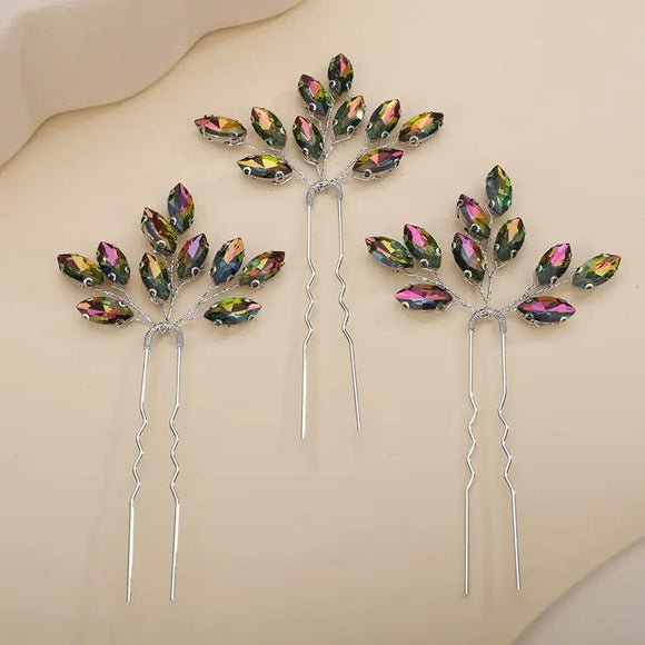 3pcs/Set Multicolor Bridal Crystal Hairpins Rhinestone Hair Accessories