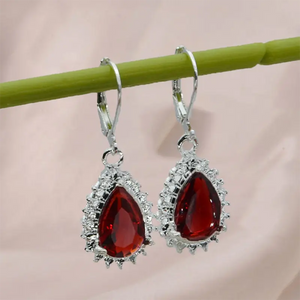 Red Sparkling Tear Drop Earrings