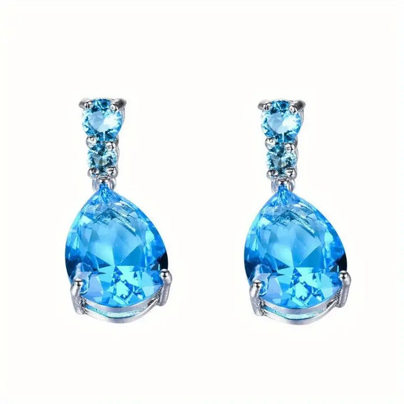 Aqua Blue Teardrop Shape Zircon Earrings