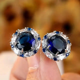 Blue Round Blue Sapphire Zircon Stud Earrings,
