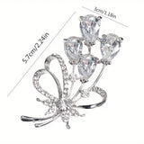 Elegant Flower Brooch Rhinestone Pin Silver