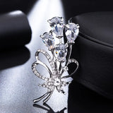 Elegant Flower Brooch Rhinestone Pin Silver