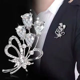 Elegant Flower Brooch Rhinestone Pin Silver