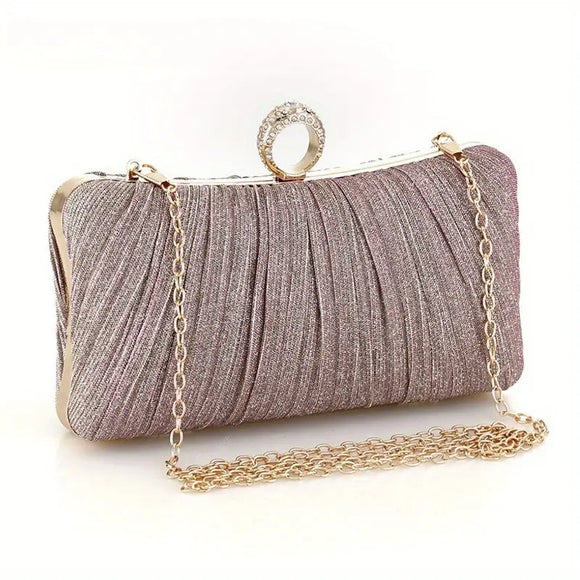 Evening Clutch, Shiny Shoulder Bag, Detachable Chain Ring hold