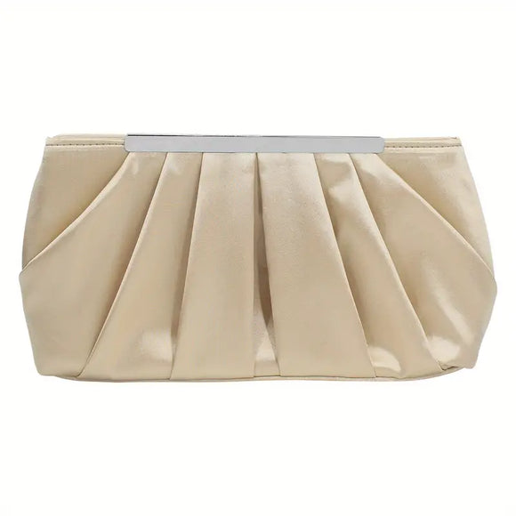 Pleated Evening Clutch Bag with Detachable Chain Strap Ivory Ctream