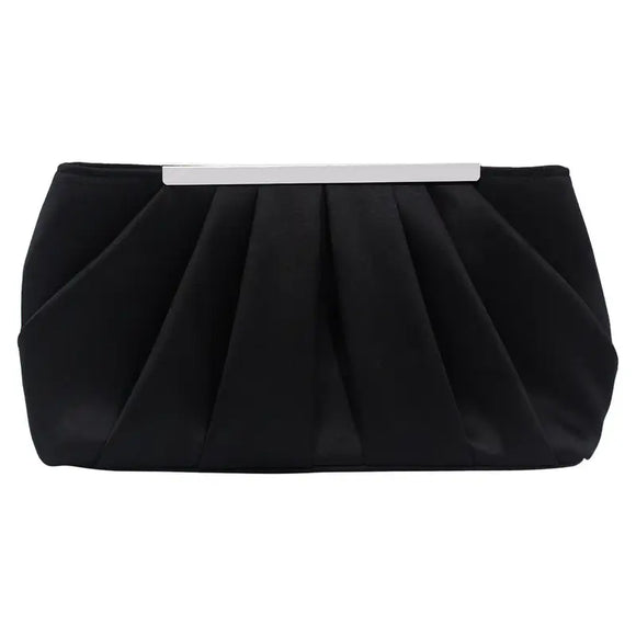 Pleated Evening Clutch Bag with Detachable Chain Strap Black