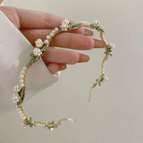 Floral pearl Beaded Hairband Headband Gold Vintage