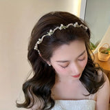 Floral pearl Beaded Hairband Headband Gold Vintage
