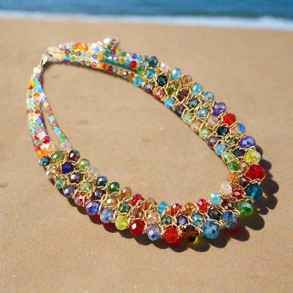 Triple Layer Elegant Boho-Chic Colorful Crystal Necklace,