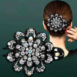 Black Rhinestone Floral Hair Clip / Claw