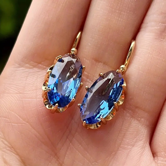 Royal Blue Oval Shape Blue Synthetic Gems Decor Dangle Earrings