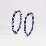 Sapphire Oval Shape Navy Blue Hoop Earrings