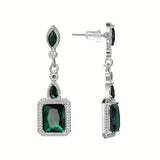 Emerald Green Zircon Emerald Cut Drop Dangle Earrings