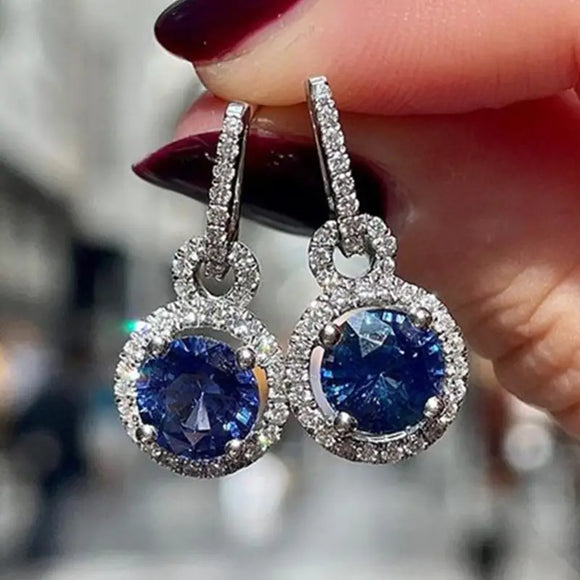 Luxury Blue SapphireZircon Long Earrings