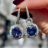 Luxury Blue SapphireZircon Long Earrings