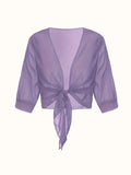 Elegant Tie-Front Blouse: Versatile Semi-Sheer Shawl Purple