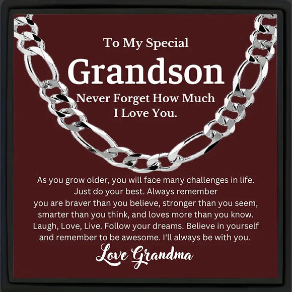 My Special Grandson Vintage Trendy Figaro Chain Necklace, Stainless Steel Chain