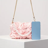 Elegant Rose Design Shoulder Chain Bag/clutch Light Pink