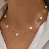 Floating 18K Gold Plated and Faux Pearl Necklace