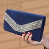 Luxurious Navy and Rhinestone Women's Clutch Bag - Envelope Style