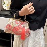 Elegant Floral Hanfu Crossbody & Clutch Red