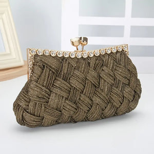 Olive Brown Crystal Sparkle and Soft  Evening Bag Metallic and crystal