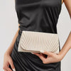 Elegant Apricot/Nude/Beige Pleated Satin Clutch Bag