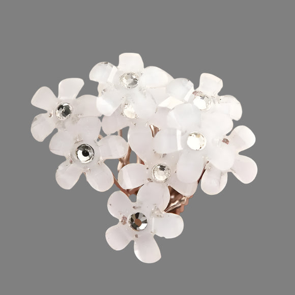 White Rhinestone Flower U Shape Hairpins Pink (4 per pack)