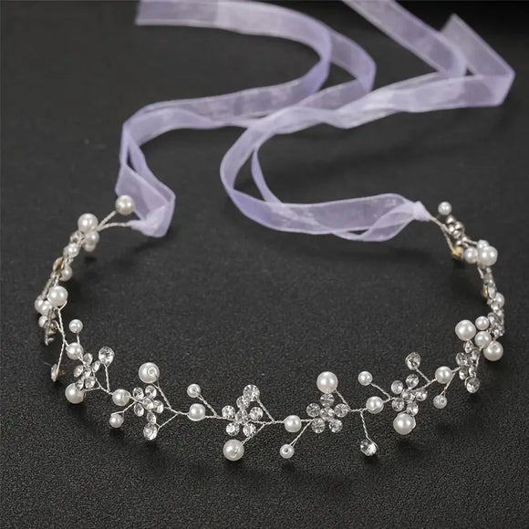 Bridal Wedding Hairband With Soft Chain, Plum Blossom Rhinestone Bridal Hair