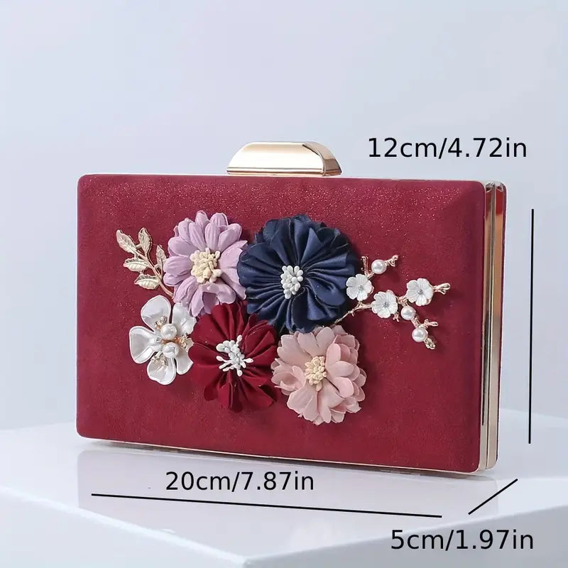 White Flower Beaded Banquet Evening Bag, Elegant 3D Flower Party