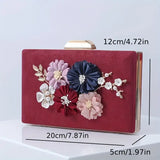 White Flower Beaded Banquet Evening Bag, Elegant 3D Flower Party Clutch Bag White