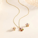 Colorful Flower Shape Jewelry Set With Pendant Necklace & Stud Earrings Plated Copper Jewelry Set