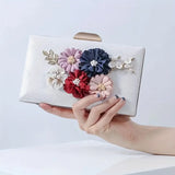 White Flower Beaded Banquet Evening Bag, Elegant 3D Flower Party Clutch Bag White