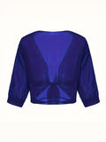 Elegant Tie-Front Blouse: Versatile Semi-Sheer Shawl Blue