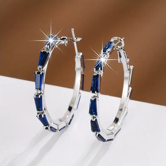 2 colors Large Vintage Style Hoop Earrings with Zircon Stones, 18K Gold Plated