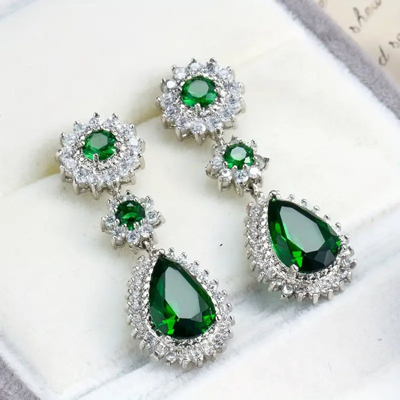 Emerald Green Zircon Drop Dangle Earrings