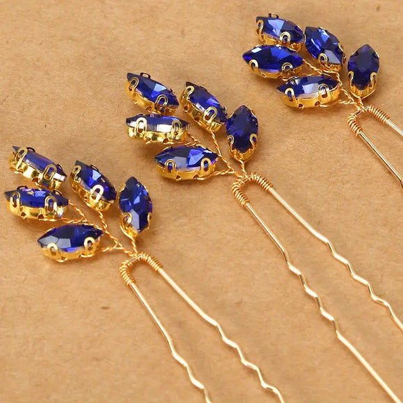Set/3PCS Fashion Rhinestone Hair Pins Blue