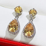 Yellow Teardrop Shape Zircon 925 Silver Plated Stud Earrings