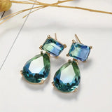 Blue Green Gradient Color Water Drop Gemstone Stud Earrings