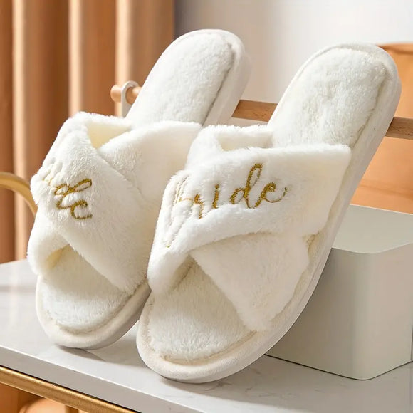 Bride Luxury Cross Strap Wedding Slippers 7.5 8