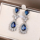 Sparkling Blue Crystal  Dangle Earrings