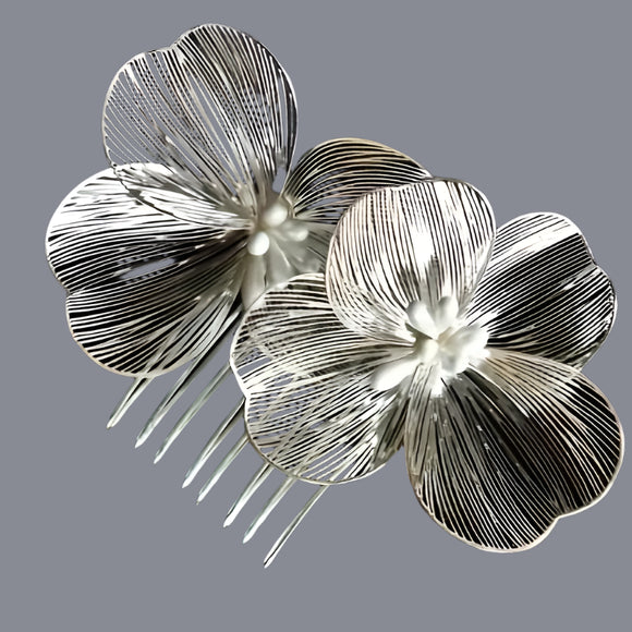 1pcs Elegant Flower Hair Side Comb Gold and Silver