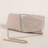 Champagne/Nude Rhinestone-Embellished Pleated Clutch Evening Bag