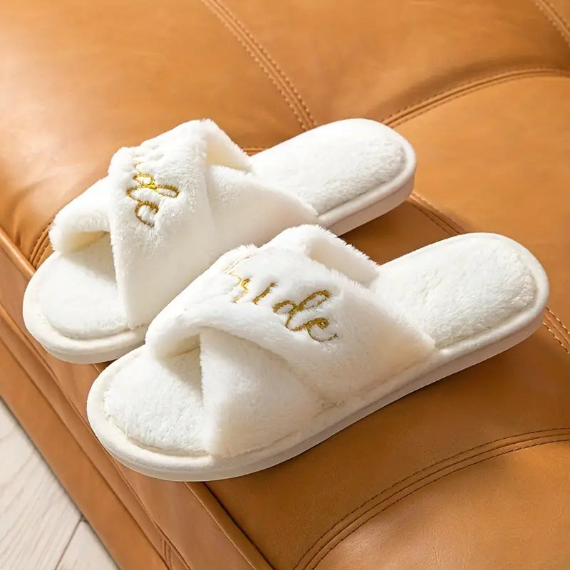 Bride Luxury Cross Strap Wedding Slippers 6.5 7