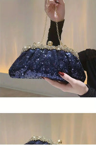 Navy Beaded Sequin Evening Bag