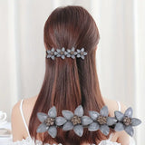 White Rhinestone Flower Spring Clip Barrette